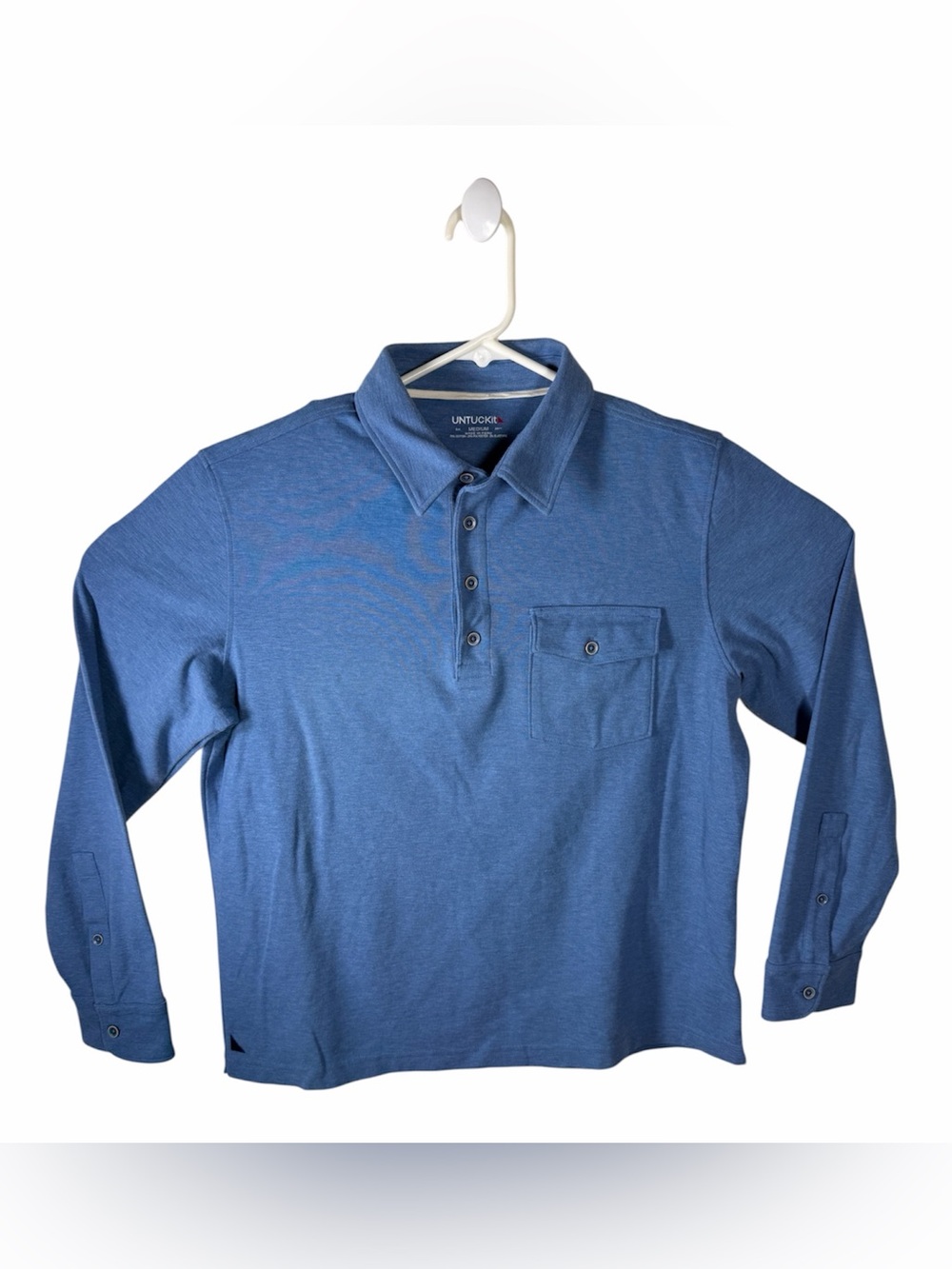Untuckit Men's Cotton Blend Long Sleeve Polo Shirt Slate Blue • Medium